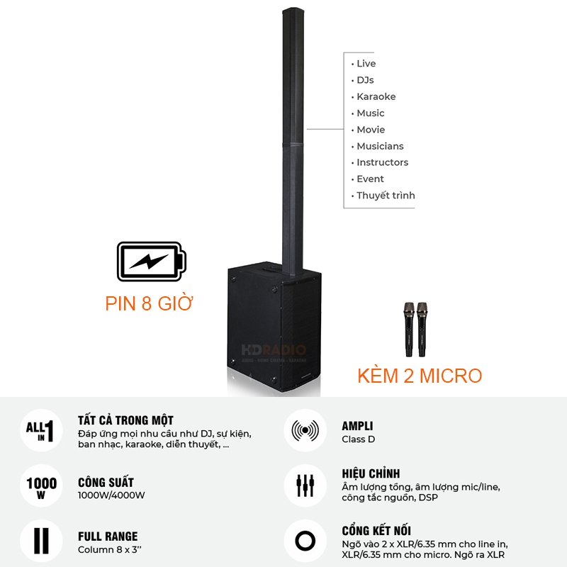Loa di động  Boston Acoustics L10 Pro / kèm 2 micro/pin 8h/1000W , kèm 2 micro  karaoke