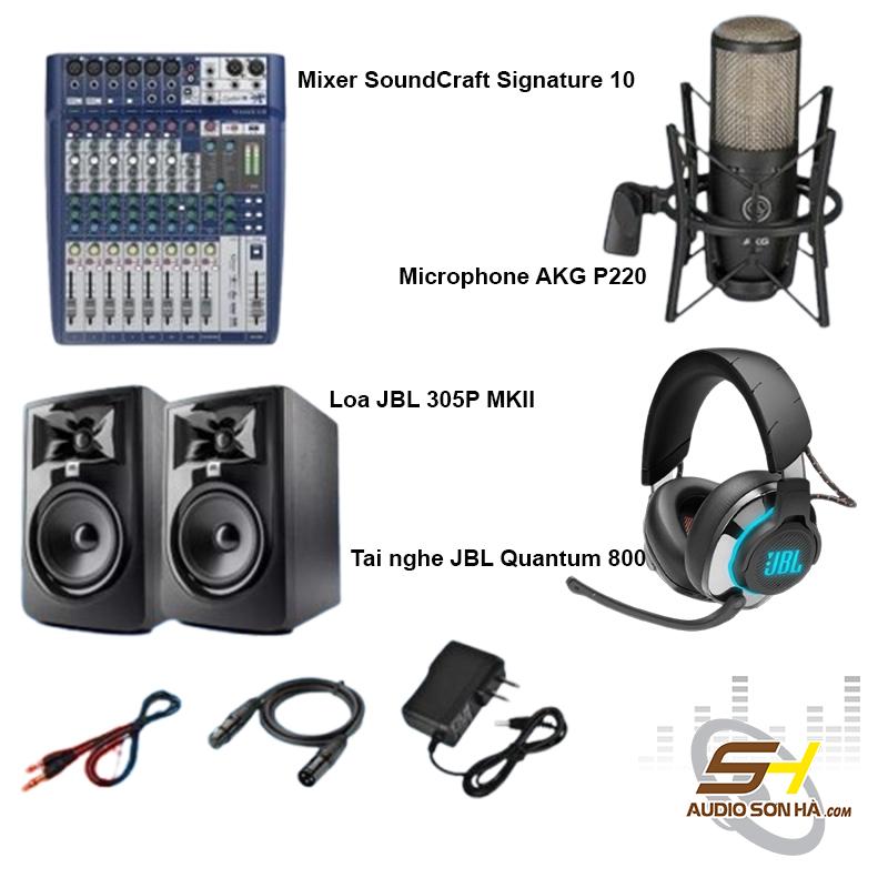 Combo Livestream SoundCraft Signature 10 -AKG P220 -JBL Quantum 800 -305P MKII