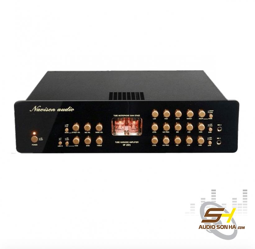  Ampli đèn karaoke NAVISON AUDIO No201,Bóng đèn sử dụng:  6H3-EB x 2 bóng đôi 3 cực. 6H1-EB x 1 bóng đôi 3 cực.