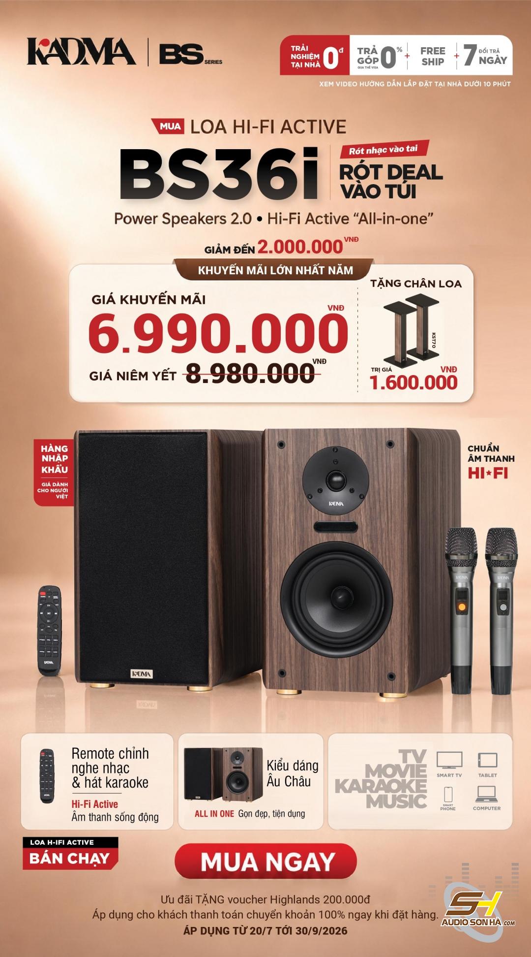 Loa nghe nhạc kết hợp karaoke Kadma BS36i kèm 2 mic -